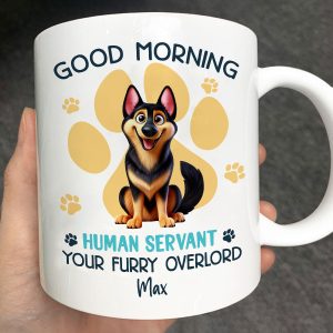 Funny Cartoon Dogs Good Morning Dog Human Servant Personalized Mug, Funny Gift For Dog Lovers