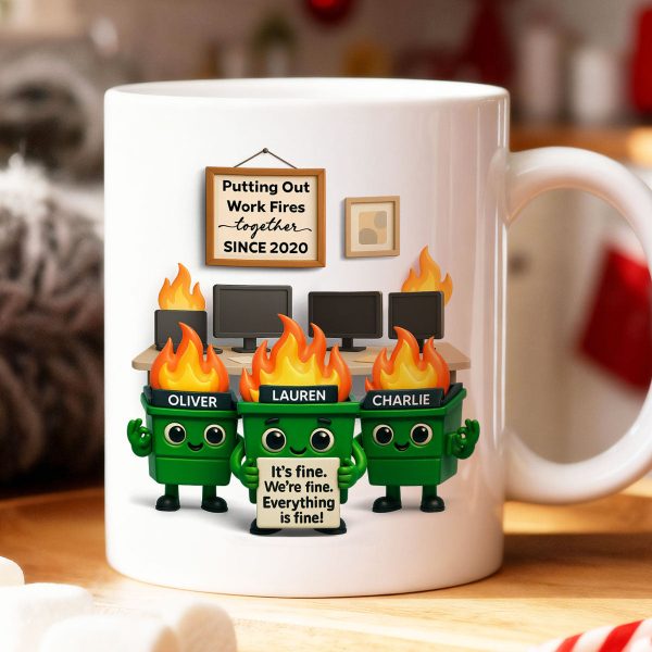 Funny Dumpster Fire Office Chaos - Personalized Mug - Funny Christmas Gift, White Elephant Gift for Coworkers