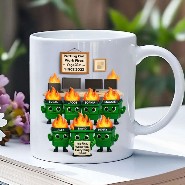 Funny Dumpster Fire Office Chaos - Personalized Mug - Funny Christmas Gift, White Elephant Gift for Coworkers
