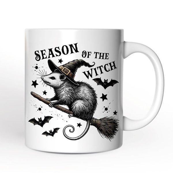 Funny Opossum Witch with Broom Personalized Mug, Vintage Halloween Gift with Custom Name Funny Opossum Witch with Broom Personalized Mug, Vintage Halloween Gift with Custom Name