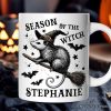 Funny Opossum Witch with Broom Personalized Mug, Vintage Halloween Gift with Custom Name Funny Opossum Witch with Broom Personalized Mug, Vintage Halloween Gift with Custom Name
