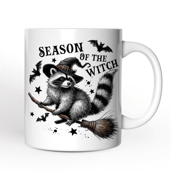 Funny Racoon Witch with Broom Personalized Mug, Vintage Halloween Gift with Custom Name Funny Racoon Witch with Broom Personalized Mug, Vintage Halloween Gift with Custom Name