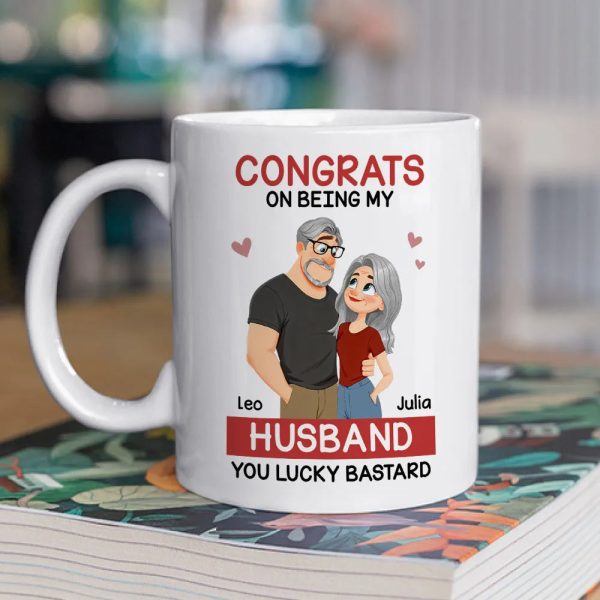 Funny Romantic Personalized Ceramic Mug Congrats On Being My Husband Cute Couple Coffee Gift for Him Funny Romantic Personalized Ceramic Mug Congrats On Being My Husband Cute Couple Coffee Gift for Him