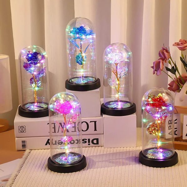 Galaxy Eternal Rose in Dome with LED Lights – Romantic Gift for Valentine’s Day, Mother’s Day, Wedding