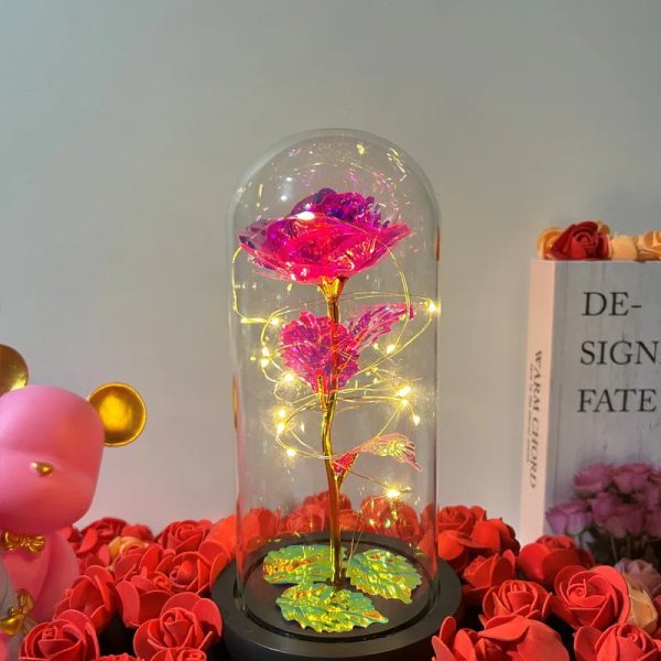 Galaxy Eternal Rose in Dome with LED Lights – Romantic Gift for Valentine’s Day, Mother’s Day, Wedding