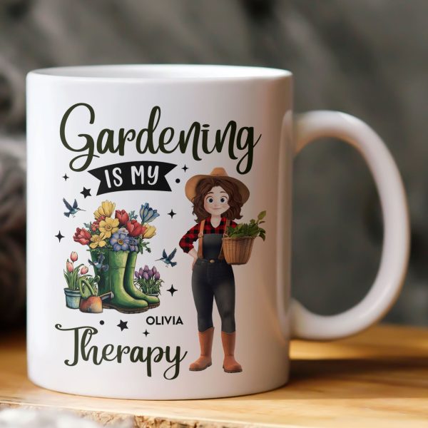 Gardening Is My Therapy Cartoon Version - Personalized Mug Gardening Is My Therapy Cartoon Version - Personalized Mug