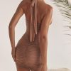 Gathered Plunge Neck Halter Backless Mini Dress Gathered Plunge Neck Halter Backless Mini Dress