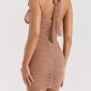 Gathered Plunge Neck Halter Backless Mini Dress Gathered Plunge Neck Halter Backless Mini Dress
