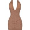 Gathered Plunge Neck Halter Backless Mini Dress Gathered Plunge Neck Halter Backless Mini Dress