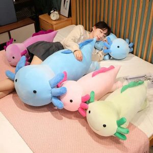 Giant Colorful Axolotl Plush Toy - Fuzzy Long Pillow for Kids' Comfort