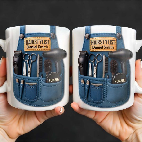 Gift A Unique Personalized Mug For Stylish Hairdressers, Hairstyling Tools And Barber's Apron - Personalized Custom Coffee Mug - FAM340_MG