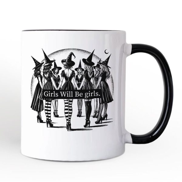 Girls Will Be Girls Personalized Mug, Witchy Halloween Gift with Custom Name for Empowered Women