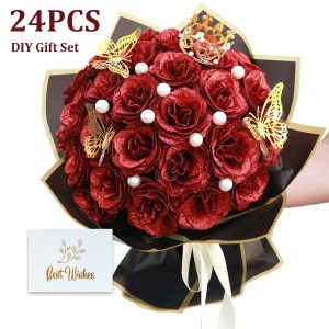 Glitter Artificial Rose Bouquet for Gifts and Decoration
