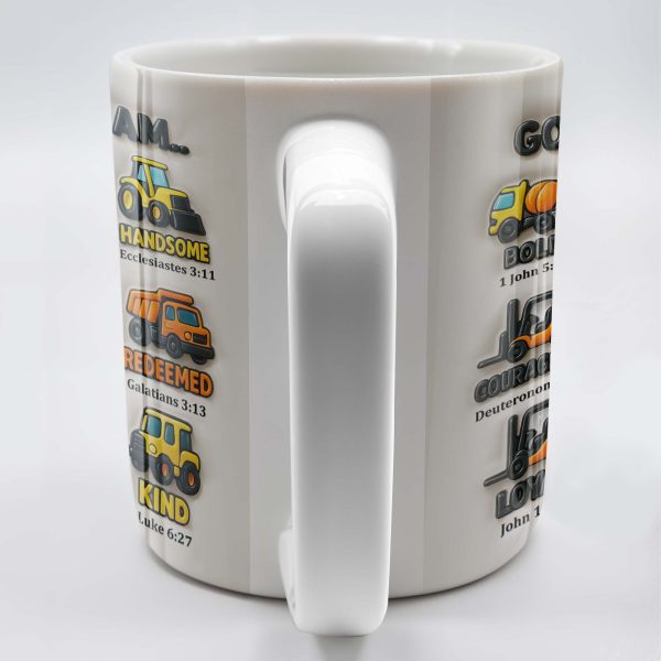 God Says I Am Bold, Accepted, Handsome, Strong, Kind, Construction Vehicles - Personalized Custom Coffee Mug - KID074_MG God Says I Am Bold, Accepted, Handsome, Strong, Kind, Construction Vehicles - Personalized Custom Coffee Mug - KID074_MG