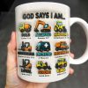 God Says I Am Bold, Accepted, Handsome, Strong, Kind, Construction Vehicles - Personalized Custom Coffee Mug - KID074_MG God Says I Am Bold, Accepted, Handsome, Strong, Kind, Construction Vehicles - Personalized Custom Coffee Mug - KID074_MG