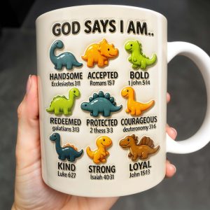 God Says I Am Handsome, Accepted, Bold, Dinosaurs and Bible Verses - Personalized Custom Coffee Mug - KID078_MG