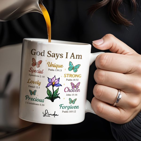 God Says I Am Special, Unique, Lovely, Butterflies and Flower - Personalized Custom Coffee Mug - FTH057_MG
