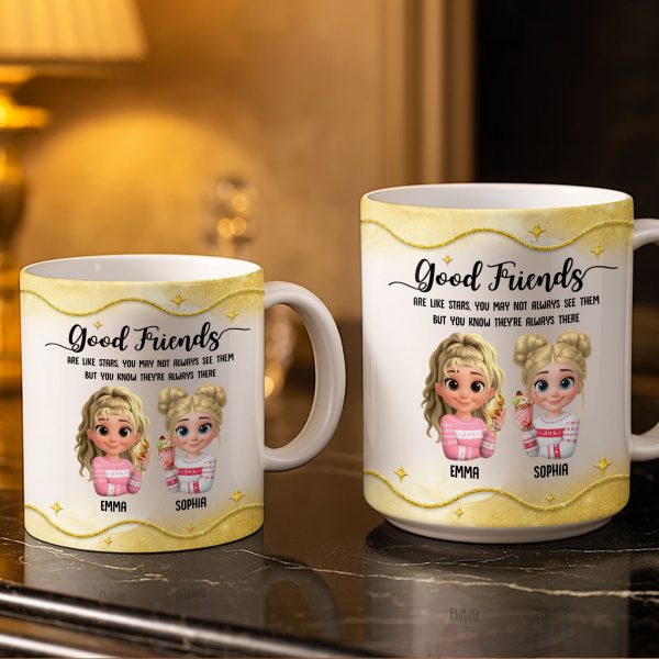 Good Friends Are Like Stars, Girls Holding Hot Cocoa - Personalized Custom Coffee Mug - BST513_MG