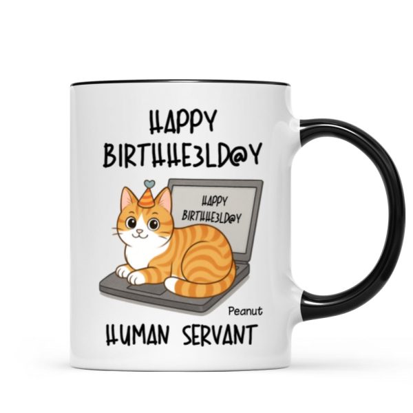 Good Morning Happy Father's Day Human Servant Funny Cats Sitting On Laptop Personalized Mug