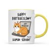 Good Morning Happy Father's Day Human Servant Funny Cats Sitting On Laptop Personalized Mug