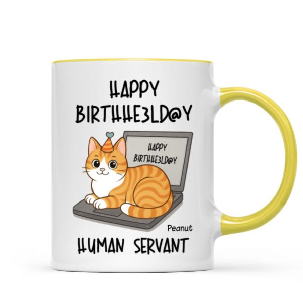 Good Morning Happy Father's Day Human Servant Funny Cats Sitting On Laptop Personalized Mug