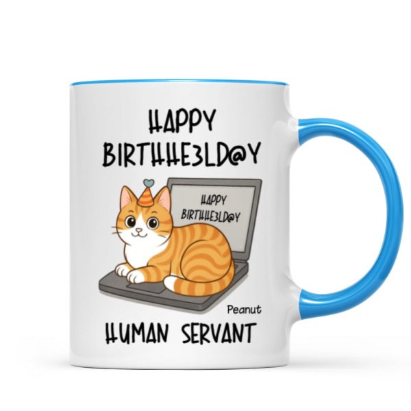 Good Morning Happy Father's Day Human Servant Funny Cats Sitting On Laptop Personalized Mug