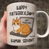 Good Morning Happy Father's Day Human Servant Funny Cats Sitting On Laptop Personalized Mug