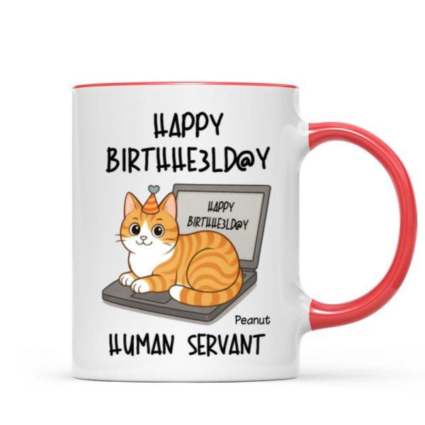 Good Morning Happy Father's Day Human Servant Funny Cats Sitting On Laptop Personalized Mug