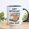 Good Morning Happy Father's Day Human Servant Funny Cats Sitting On Laptop Personalized Mug