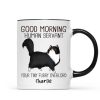 Good Morning Human Servant Cartoon Walking Cat - Personalized Mug