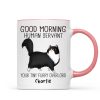 Good Morning Human Servant Cartoon Walking Cat - Personalized Mug