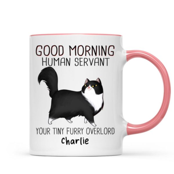 Good Morning Human Servant Cartoon Walking Cat - Personalized Mug