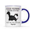 Good Morning Human Servant Cartoon Walking Cat - Personalized Mug