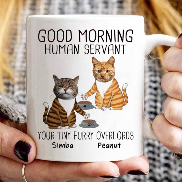 Good Morning Human Servant Custom Face Photo Cats Personslized Mug