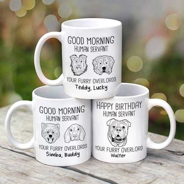 Good Morning Human Servant Dog Head Outline Gift For Dog Lover Personalized Mug