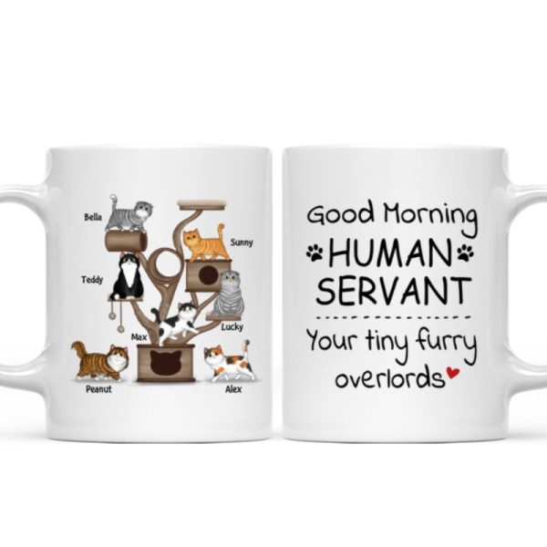 Good Morning Human Servant Fluffy Cat Tower Personalized Mug