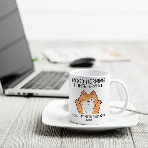 Good Morning Human Servant, Funny Cat Lover Mug, Gift For Cat Dad, Cat Mom