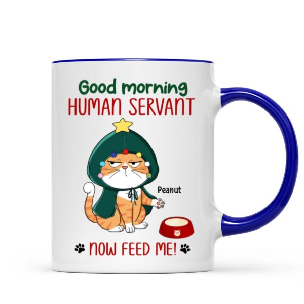 Good Morning Human Servant Now Feed Me Funny Cat Expression Personalized Mug