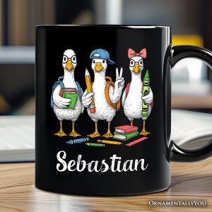 Goose Back to School Personalized Mug, Cute Teacher Student Classroom Gift with Custom Name