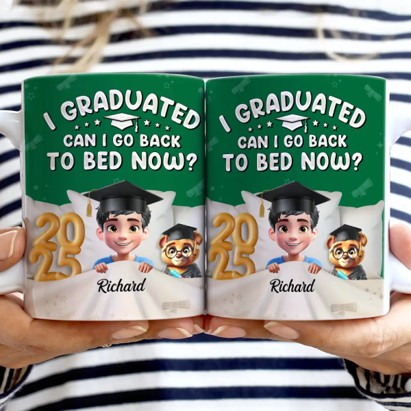 Graduated Can I Go Back To Bed Now - Personalized White Edge-to-Edge Mug Graduated Can I Go Back To Bed Now - Personalized White Edge-to-Edge Mug