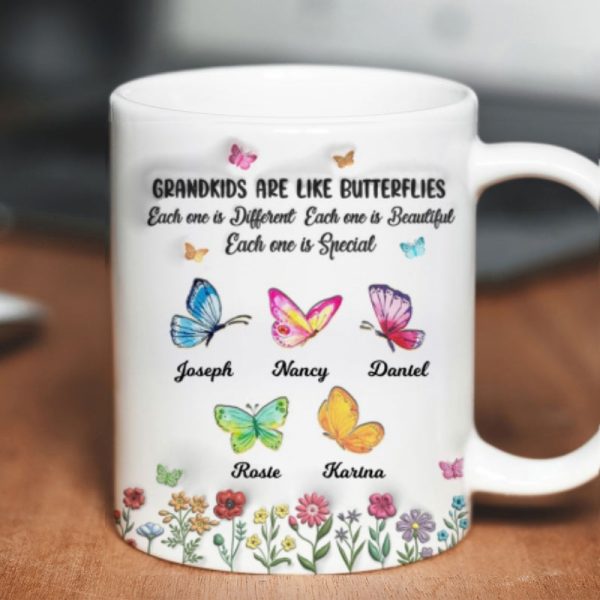 Grandkids Are Like Butterflies, Each One is Beautiful Personalized 3D Inflated Effect Mug, Gift for Grandma