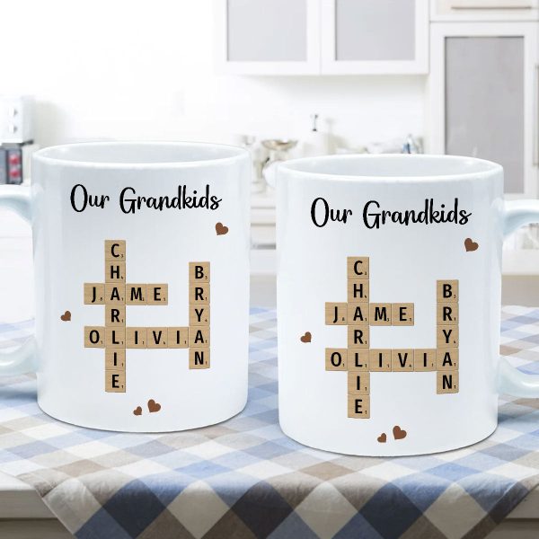Grandkids Crossword Puzzle Art Personalized Mug, Gift For Grandma, Gift For Mom