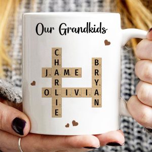 Grandkids Crossword Puzzle Art Personalized Mug, Gift For Grandma, Gift For Mom