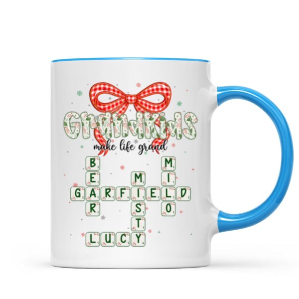 Grandkids Make Life Grand Coquette Floral Christmas Pattern Crossword Puzzle Art - Personalized Mug