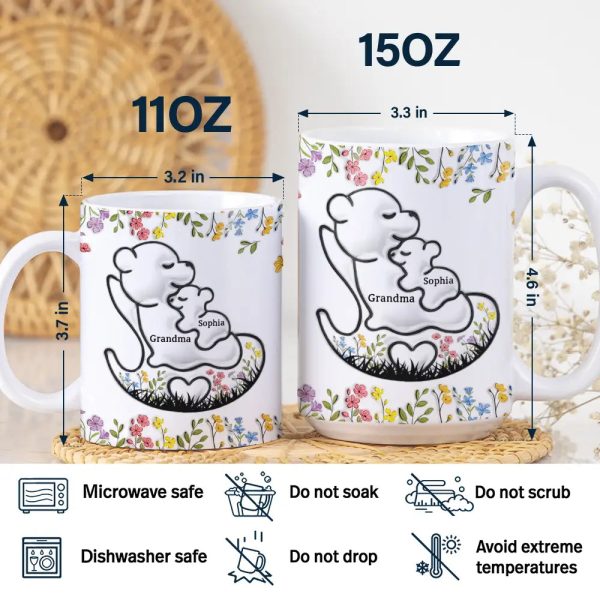 Grandma Bear Floral - 3D Inflated Effect Printed Mug, Personalized White Edge-to-Edge Mug Grandma Bear Floral - 3D Inflated Effect Printed Mug, Personalized White Edge-to-Edge Mug