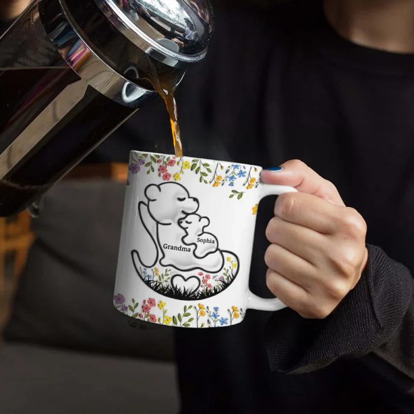 Grandma Bear Floral - 3D Inflated Effect Printed Mug, Personalized White Edge-to-Edge Mug Grandma Bear Floral - 3D Inflated Effect Printed Mug, Personalized White Edge-to-Edge Mug