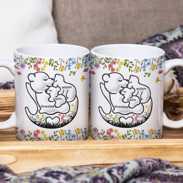 Grandma Bear Floral - 3D Inflated Effect Printed Mug, Personalized White Edge-to-Edge Mug Grandma Bear Floral - 3D Inflated Effect Printed Mug, Personalized White Edge-to-Edge Mug