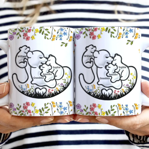 Grandma Bear Floral - 3D Inflated Effect Printed Mug, Personalized White Edge-to-Edge Mug Grandma Bear Floral - 3D Inflated Effect Printed Mug, Personalized White Edge-to-Edge Mug