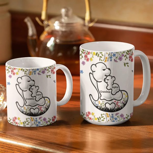 Grandma Bear Floral - 3D Inflated Effect Printed Mug, Personalized White Edge-to-Edge Mug Grandma Bear Floral - 3D Inflated Effect Printed Mug, Personalized White Edge-to-Edge Mug