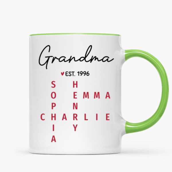 Grandma Est. Grandkids Names Crossword Puzzle Art Personalized Mug